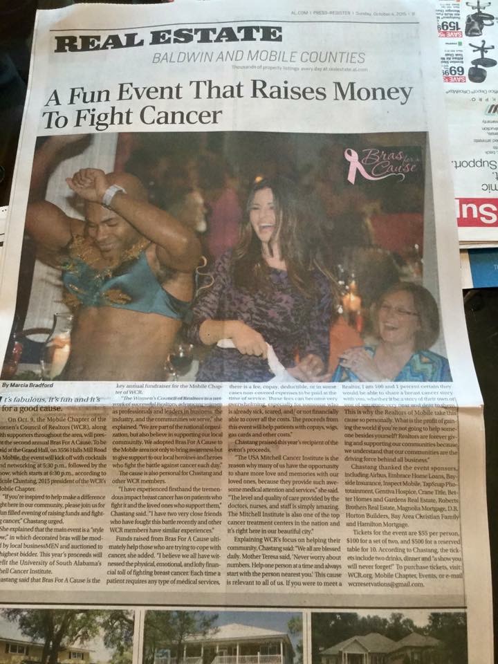 Newspaper article about Bras for a Cause Gulf Coast
